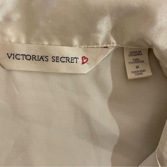 Vintage Victoria’s Secret Button Down Shirt Sleeve Pajama Top Ivory White Size M - Picture 2 of 8